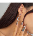 F.I.N.S Asymmetric 925 Silver Earrings Zircon Star Moon Drop Earrings