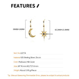 F.I.N.S Asymmetric 925 Silver Earrings Zircon Star Moon Drop Earrings