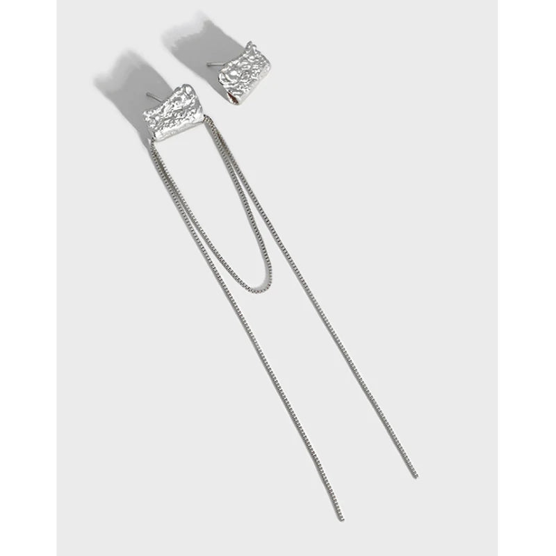 Asymmetrical Korea Woman Wrinkled Texture Silver Earrings