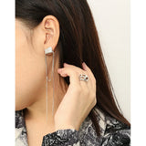 Asymmetrical Korea Woman Wrinkled Texture Silver Earrings