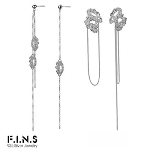 F.I.N.S Asymmetrical S925 Silver Chain Drop Earrings Tassel Dangle