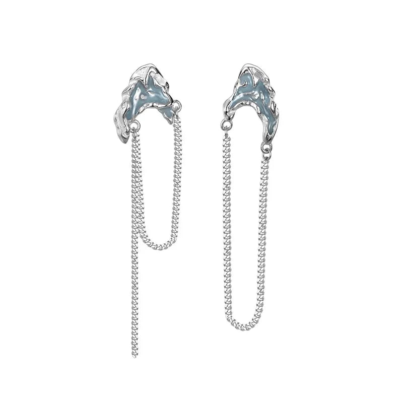 Asymmetrical S925 Drip Glaze Drop Earrings Tassel Chain Dangle