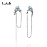 Asymmetrical S925 Drip Glaze Drop Earrings Tassel Chain Dangle
