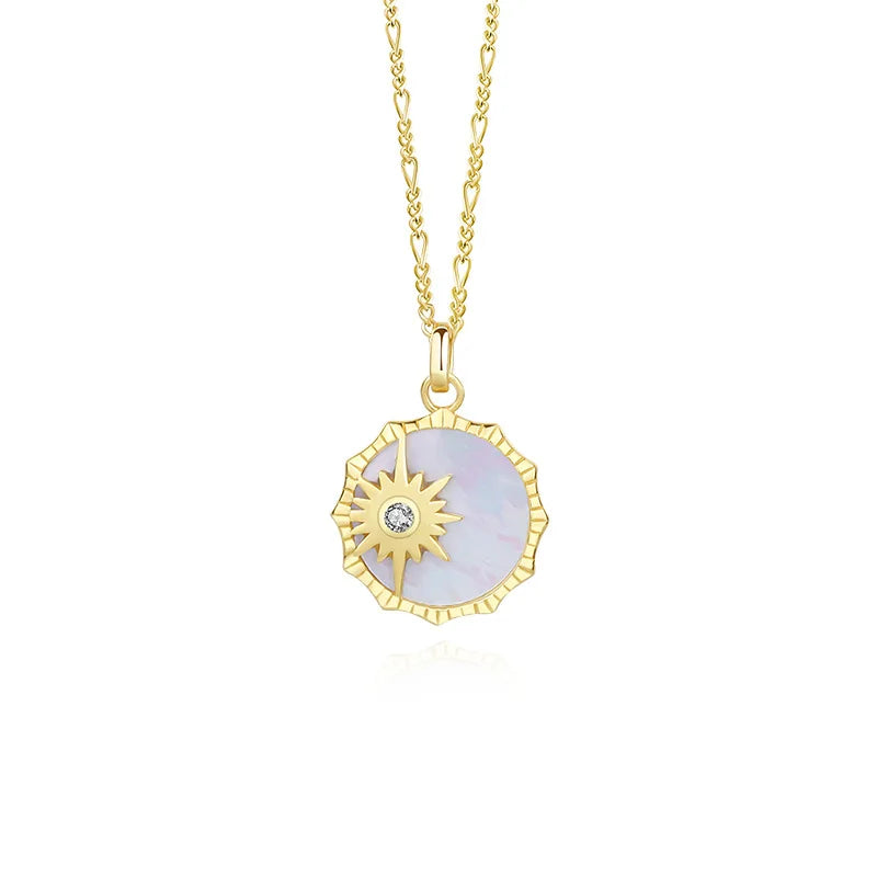 F.I.N.S 925 Silver Sun Shell Necklace Geometric Chain Pendants