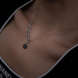 F.I.N.S S925 Silver Necklace Small Round Tag Thick Chain Pendant Punk Clavicle