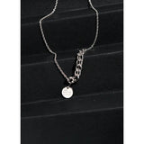 F.I.N.S S925 Silver Necklace Small Round Tag Thick Chain Pendant Punk Clavicle