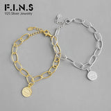 925 Sterling Silver Round Tag Women's Bracelet
