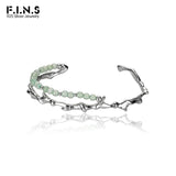 F.I.N.S Bamboo Series S925 Silver Bracelet Green Aventurine Jade Open Bangle