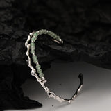 F.I.N.S Bamboo Series S925 Silver Bracelet Green Aventurine Jade Open Bangle