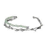 F.I.N.S Bamboo Series S925 Silver Bracelet Green Aventurine Jade Open Bangle