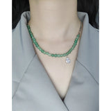 Chinese Style Green Aventurine Necklace with Zircon Pendant