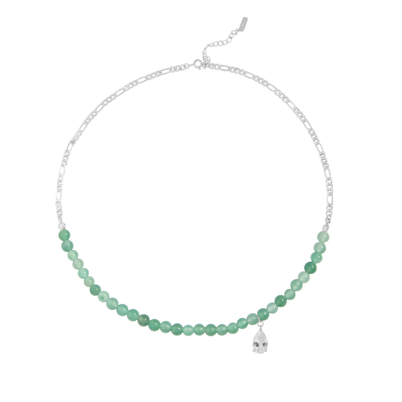 Chinese Style Green Aventurine Necklace with Zircon Pendant