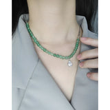 Chinese Style Green Aventurine Necklace with Zircon Pendant
