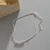 F.I.N.S Double-Layer Snake Chain S925 Sterling Silver Anklet Charms