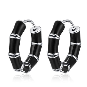 S925 Silver Bamboo Hoop Earrings Enamel Retro Drip Oil Circle Ear Buckle