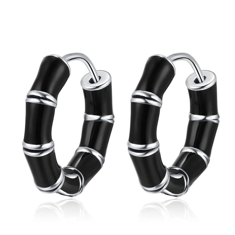S925 Silver Bamboo Hoop Earrings Enamel Retro Drip Oil Circle Ear Buckle