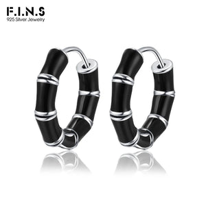 S925 Silver Bamboo Hoop Earrings Enamel Retro Drip Oil Circle Ear Buckle