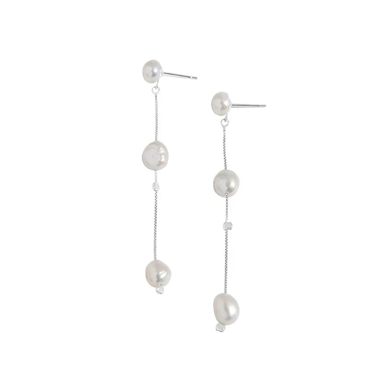 Freshwater Pearl S925 Silver Chain Dangle Earrings for Women