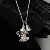 Real S925 Sterling Silver Zircon Spooky Wizard Hat Ghost Pendant