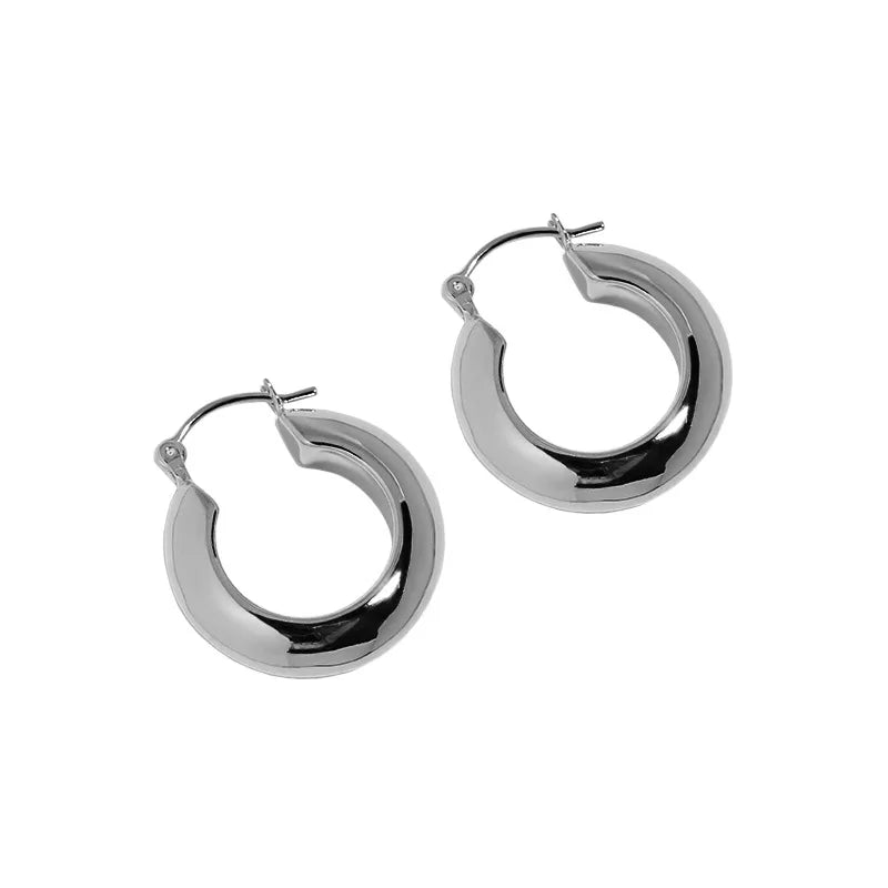 F.I.N.S INS Hot 100% S925 Silver Earrings Glossy Circle Hoops