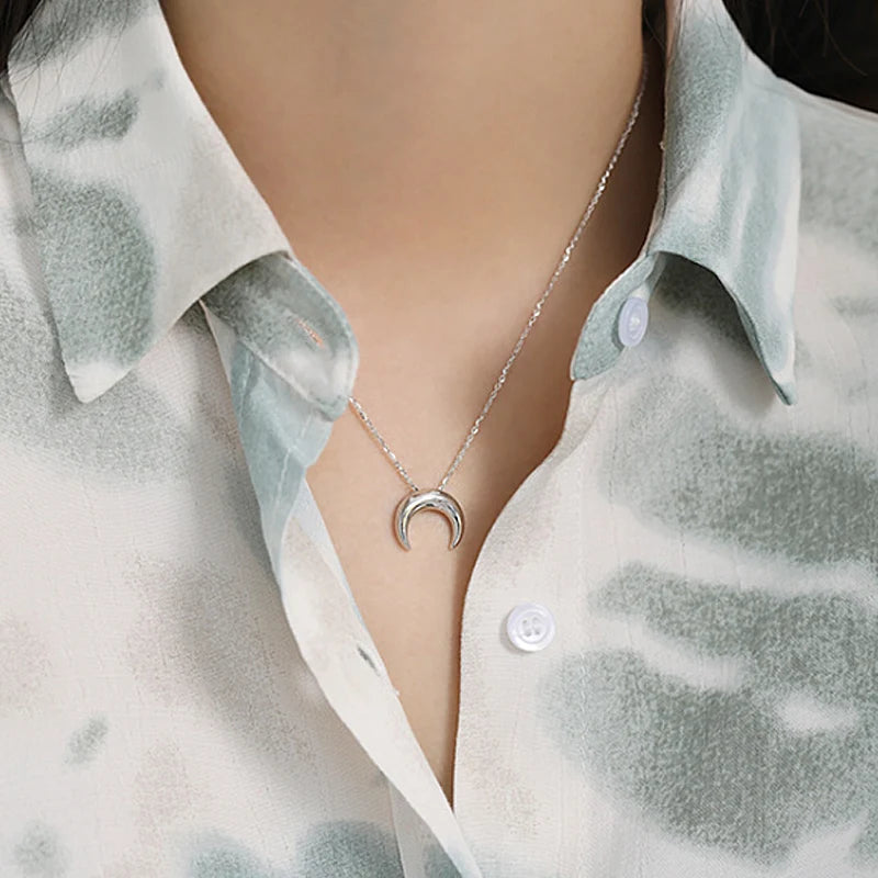 F.I.N.S 925 Silver Moon Pendant Necklace for Women