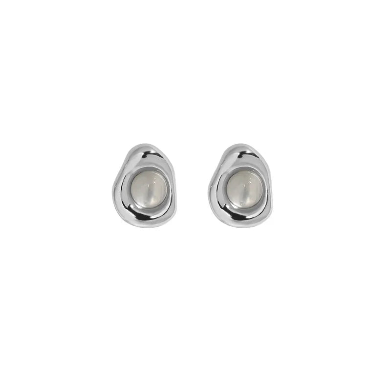 925 Silver Earrings w/ Chalcedony Stone - Minimalistic Piercing Jewelry
