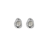 925 Silver Earrings w/ Chalcedony Stone - Minimalistic Piercing Jewelry