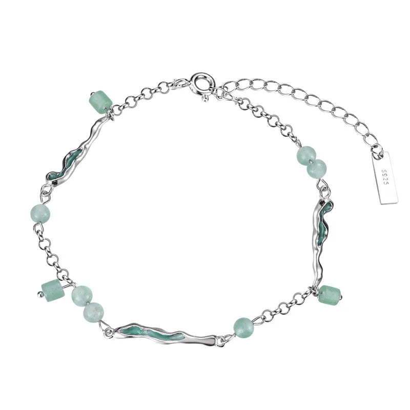 S925 Sterling Silver Stone Beads Pendant Anklet Enameled Bare Foot Bracelet