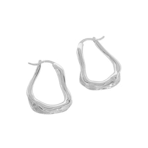 Geometric Glossy Uneven Surface Silver Earrings