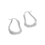 Geometric Glossy Uneven Surface Silver Earrings