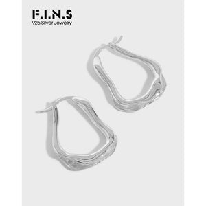 Geometric Glossy Uneven Surface Silver Earrings