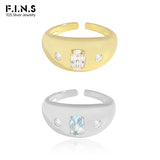 Geometric Arc Glossy Zircon Real S925 Silver Ring Stackable Smooth Resizable