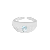 Geometric Arc Glossy Zircon Real S925 Silver Ring Stackable Smooth Resizable