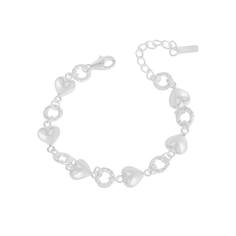 Heart-Shaped Hollow Circle Sterling Silver Bracelet