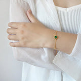F.I.N.S Square Green CZ Golden 925 Sterling Silver Bracelet for Women