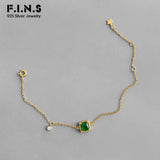 F.I.N.S Square Green CZ Golden 925 Sterling Silver Bracelet for Women