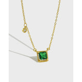 F.I.N.S Square Green CZ Golden 925 Sterling Silver Bracelet for Women