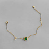 F.I.N.S Square Green CZ Golden 925 Sterling Silver Bracelet for Women
