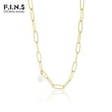 F.I.N.S INS Oval Link Chain Glitter Crystal Bead S925 Sterling Silver Necklace