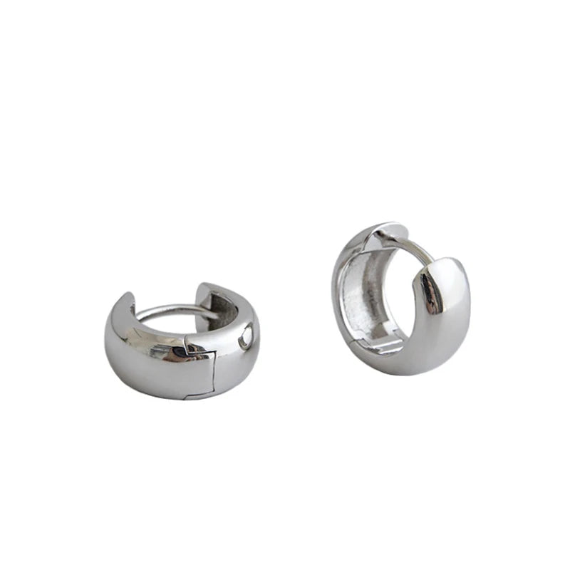 925 Silver Hoops Earrings Glossy Round Wide Small Ear Buckle 925 Jewelry