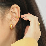 925 Silver Hoops Earrings Glossy Round Wide Small Ear Buckle 925 Jewelry