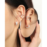Geometric Texture S925 Silver Square Ear Hoop Earrings