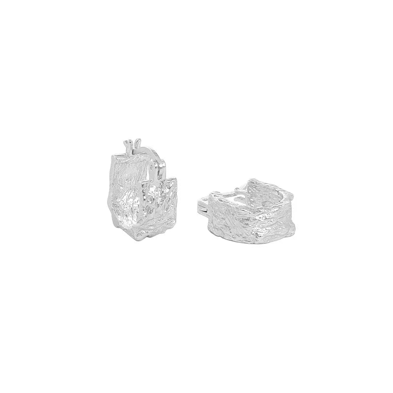 Geometric Texture S925 Silver Square Ear Hoop Earrings