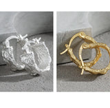 Geometric Texture S925 Silver Square Ear Hoop Earrings