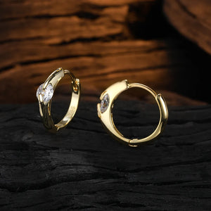 S925 Sterling Silver Circle Hoops Earrings Cubic Zirconia Glossy Ear Jewelry
