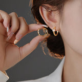 S925 Sterling Silver Circle Hoops Earrings Cubic Zirconia Glossy Ear Jewelry