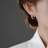 S925 Sterling Silver Circle Hoops Earrings Cubic Zirconia Glossy Ear Jewelry