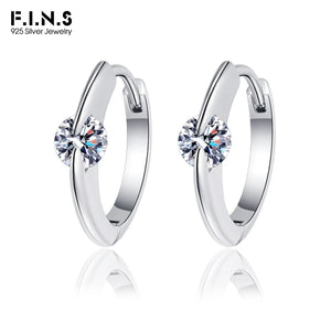 S925 Sterling Silver Circle Hoops Earrings Cubic Zirconia Glossy Ear Jewelry