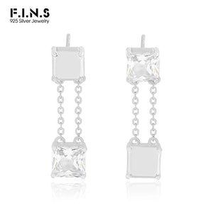 F.I.N.S Sterling Silver Zircon Chain Drop Earrings for Women Wedding Party