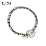 F.I.N.S S925 Silver Bracelet Geometric Circle Bar Link Chain Retro Style